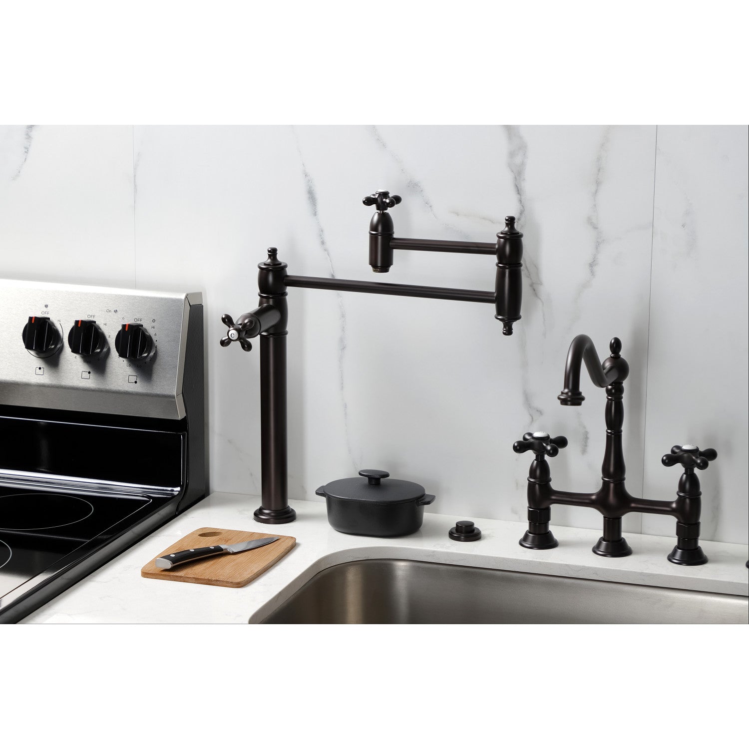 Kingston Heirloom KS3705AX - Restoration Two-Handle 1-Hole Deck Mount Pot Filler Faucet, Oil Rubbed Bronze — thumbnail 2